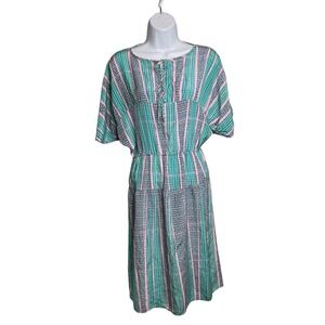 Tucker Women's Green Silk Striped Midi Dress Size P Old Money Preppy Demure